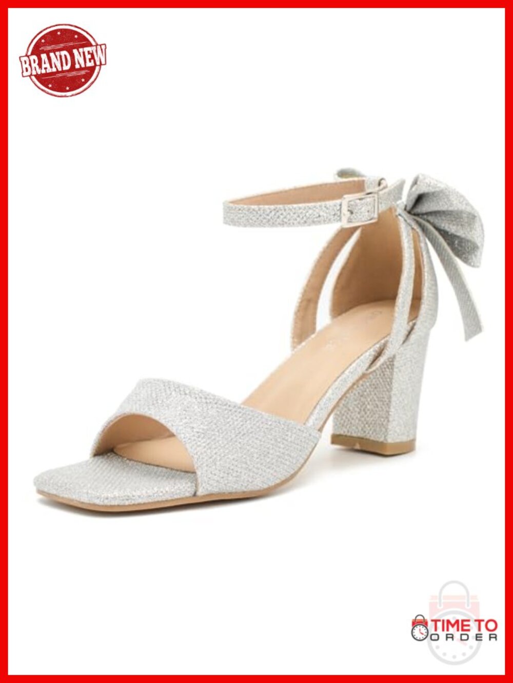 Women's Bow Tie Heeled Sandals Chunky Block Heels Ankle Buckle Wedding Shoes